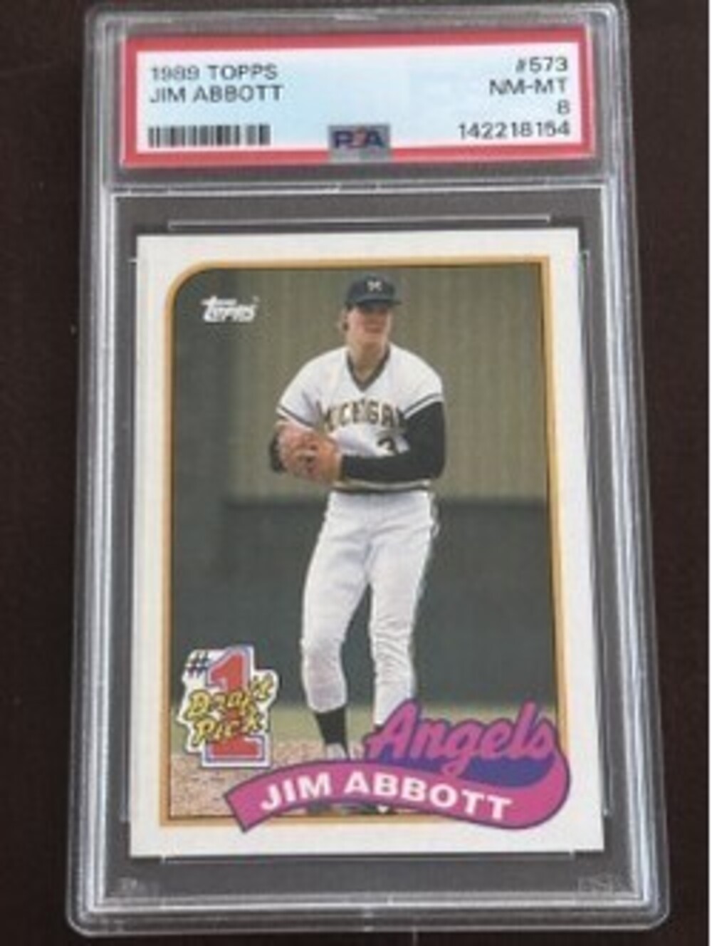 JIM ABBOTT CLASSIC ROOKIE 1989 TOPPS #573 PSA GRADE 8 NM-MT